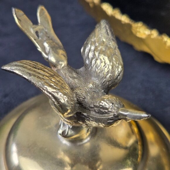 Hand Painted Porcelain Biscuit Barrel Silver Tone Lid With Bird Floral Motif VTG - Picture 9 of 16